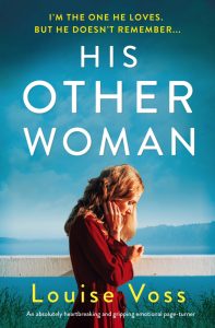 Book cover for The Other Woman by Louise Voss, a blue background with a tree line and a young woman with strawberry-blonde hair looking downwards